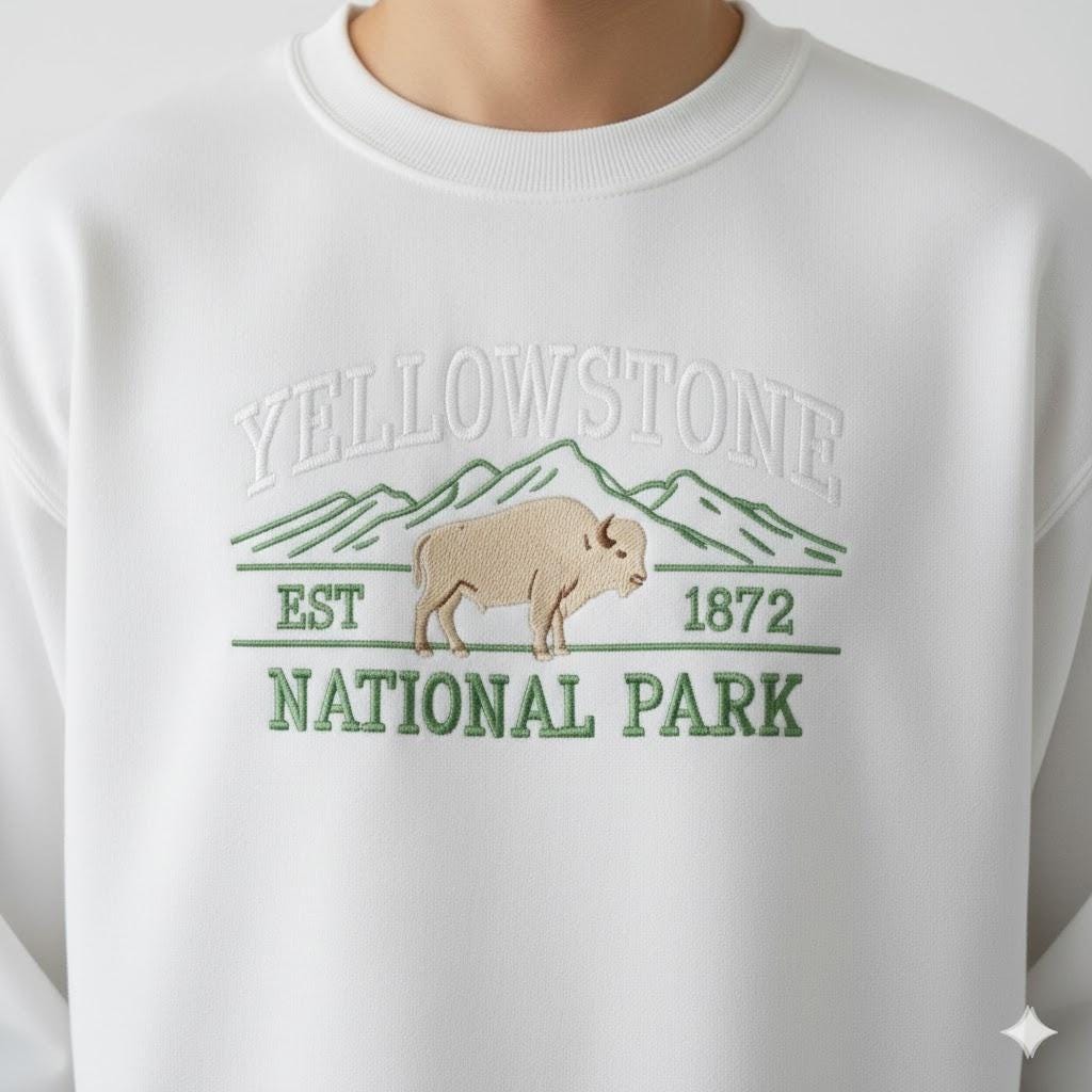 Yellowstone Embroidered Sweatshirt | National Park Crewneck | Cozy Nature Lover Gift Top