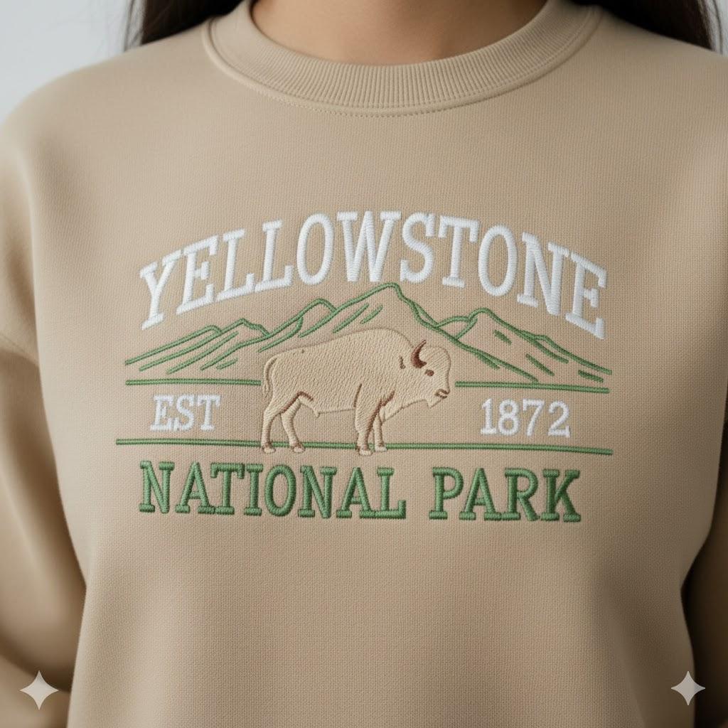 Yellowstone Embroidered Sweatshirt | National Park Crewneck | Cozy Nature Lover Gift Top