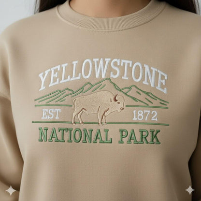 Yellowstone Embroidered Sweatshirt | National Park Crewneck | Cozy Nature Lover Gift Top