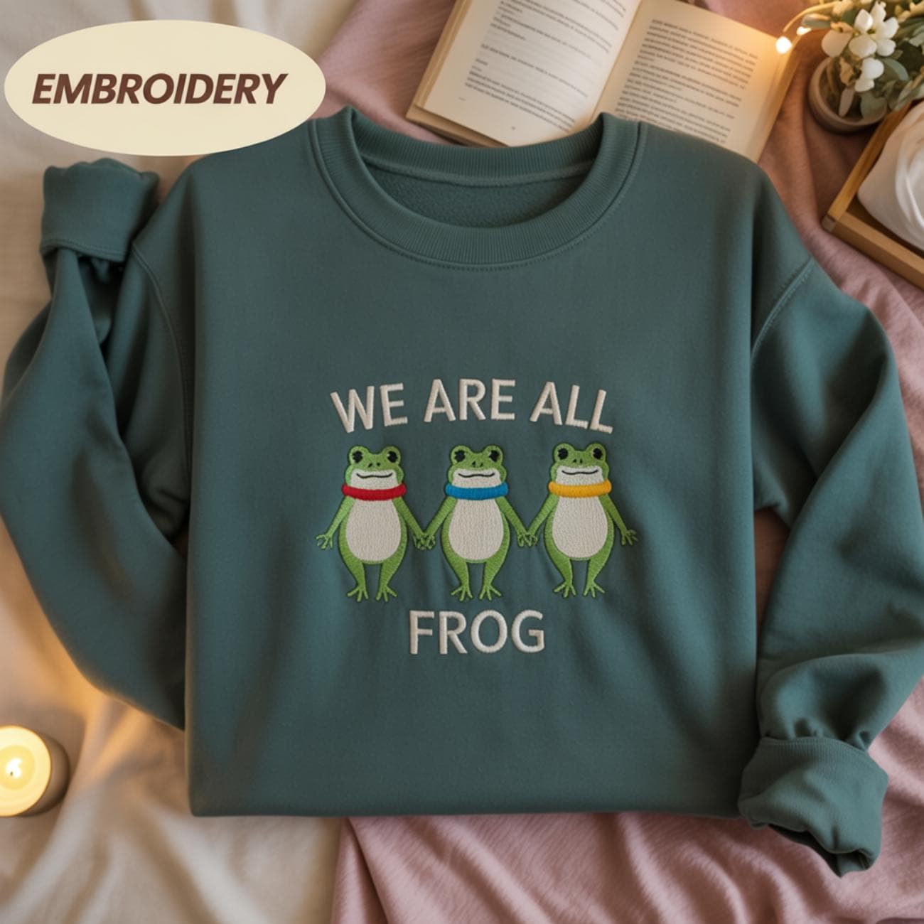 We are all Frog Embroidered Shirt, Frog Doodle Portland Frog shirt, Abolish ICE Anti Fascism Peaceful Protest Shirt, Resist Frog Shirt