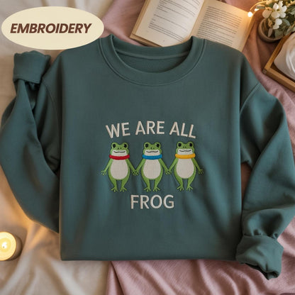 We are all Frog Embroidered Shirt, Frog Doodle Portland Frog shirt, Abolish ICE Anti Fascism Peaceful Protest Shirt, Resist Frog Shirt
