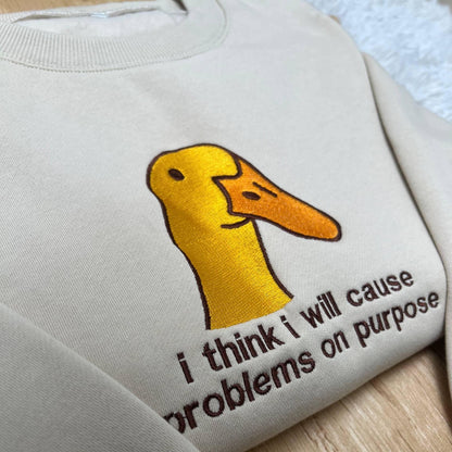 Funny Goose Embroidered Shirt, Sarcastic Duck Meme Embroidery Tee, Trending Funny Bird Embroidered Gift Top