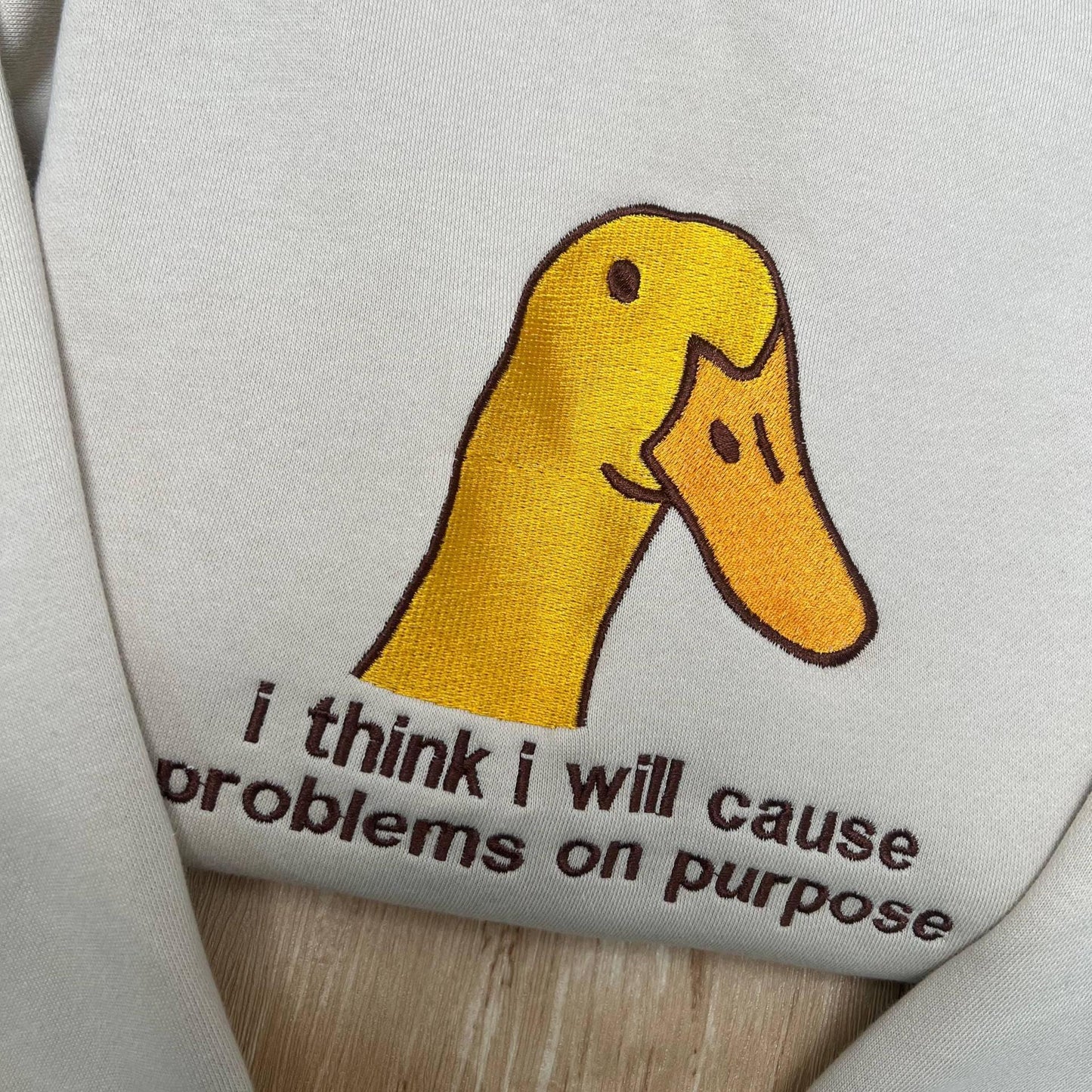 Funny Goose Embroidered Shirt, Sarcastic Duck Meme Embroidery Tee, Trending Funny Bird Embroidered Gift Top