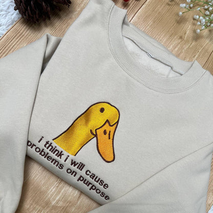 Funny Goose Embroidered Shirt | Sarcastic Duck Meme Tee | Trending Funny Bird Embroidery | Humorous Gift Top