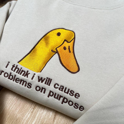 Funny Goose Embroidered Shirt, Sarcastic Duck Meme Embroidery Tee, Trending Funny Bird Embroidered Gift Top