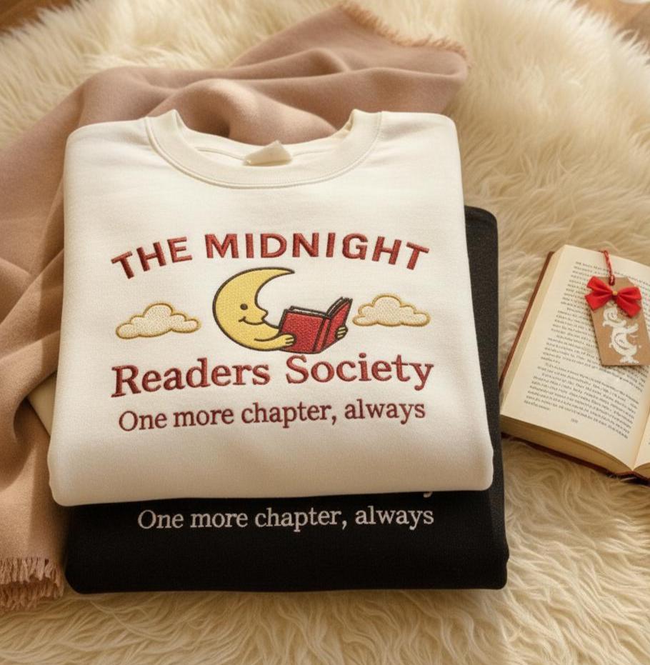 Late Night Readers Club Embroidered Sweatshirt | Cozy Book Lover Crewneck | Bookworm Gift | Booktok Shirt