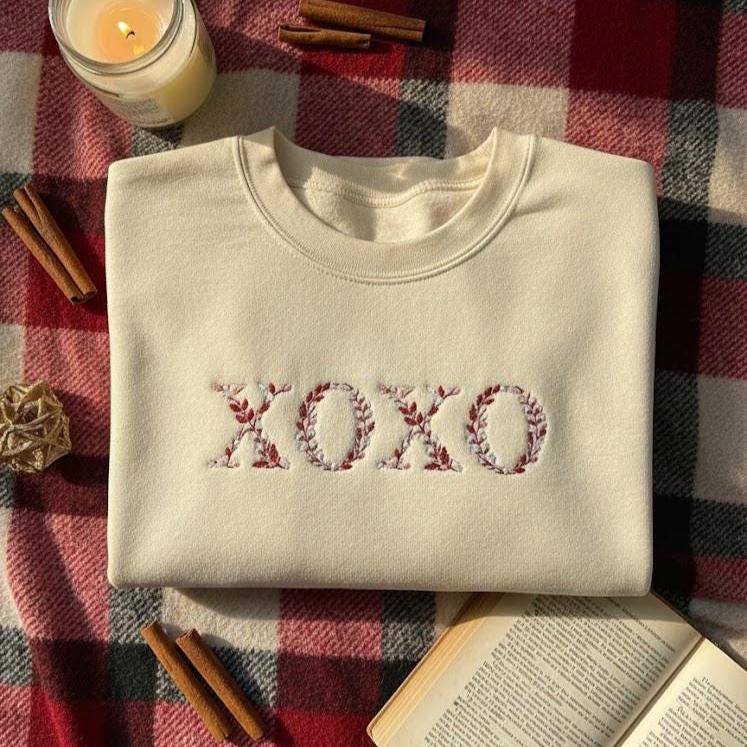 Custom Embroidered Floral XOXO Sweatshirt | Valentine's Gift