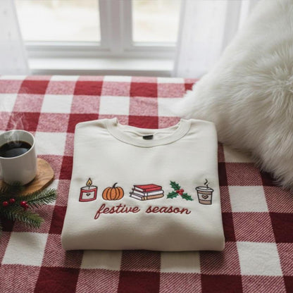 Embroidered Festive Season Sweatshirt | Autumn Bookish Crewneck