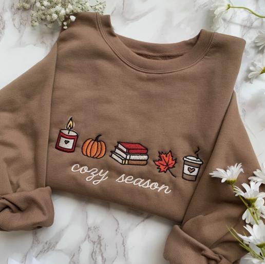 Embroidered Festive Season Sweatshirt | Autumn Bookish Crewneck