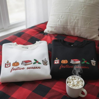 Embroidered Festive Season Sweatshirt | Autumn Bookish Crewneck