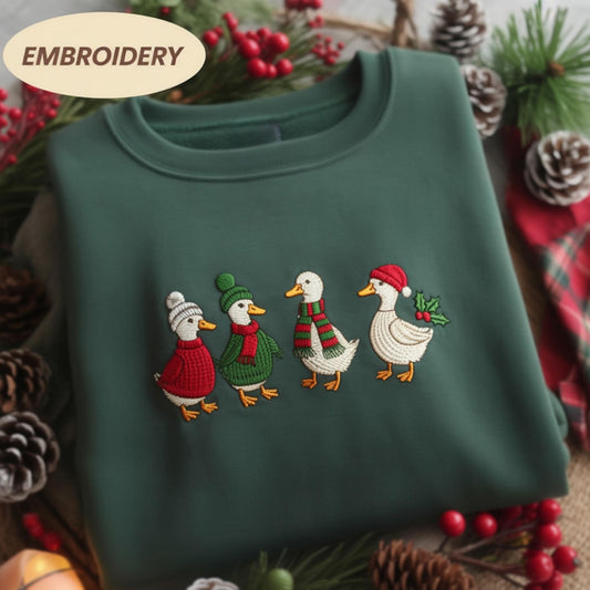 Embroidered Christmas Goose Sweatshirt, Funny Goose Santa Lights Sweater, Cute Xmas Duck Shirt, Silly Goose Christmas Sweater, Merry Xmas