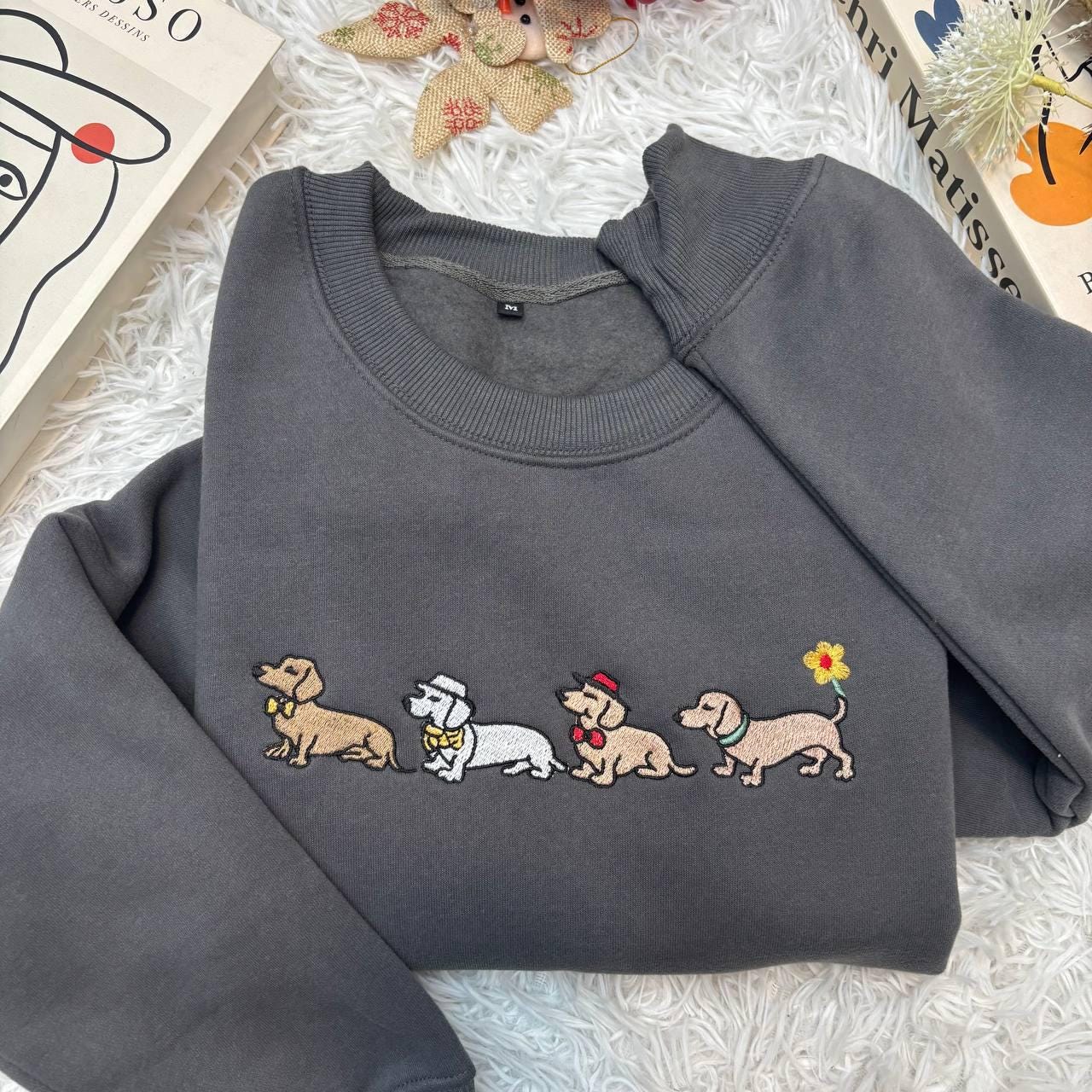 Embroidered Dachshund Shirt, Halloween Dachshund Shirt, Halloween Cute Dog Shirt, Cute Ghost Dogs Halloween Shirt, Wiener Dog Mom Fall Tee