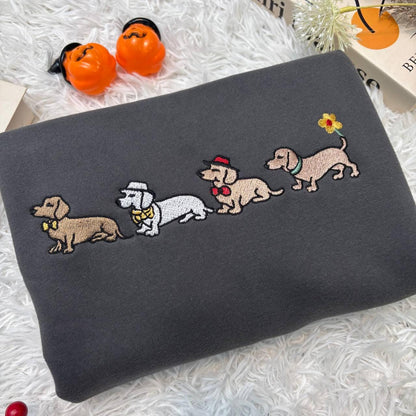 Embroidered Dachshund Shirt, Halloween Dachshund Shirt, Halloween Cute Dog Shirt, Cute Ghost Dogs Halloween Shirt, Wiener Dog Mom Fall Tee