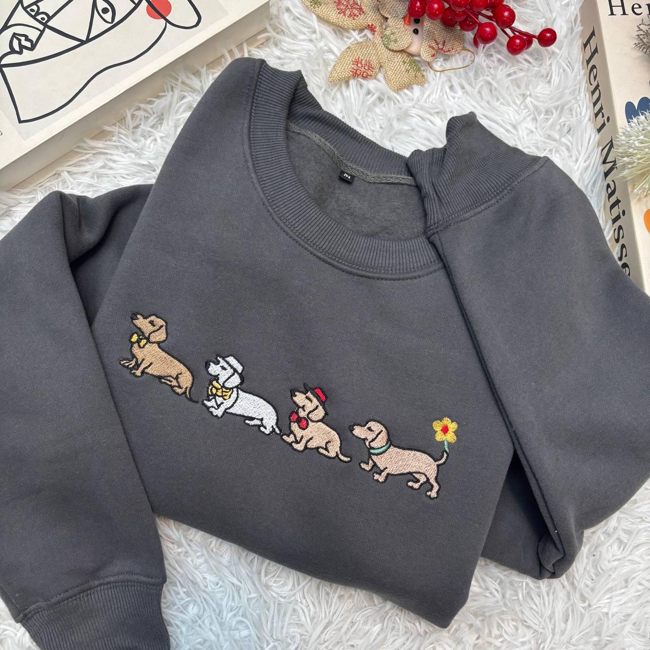 Embroidered Dachshund Shirt, Halloween Dachshund Shirt, Halloween Cute Dog Shirt, Cute Ghost Dogs Halloween Shirt, Wiener Dog Mom Fall Tee