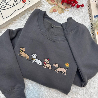 Embroidered Dachshund Shirt, Halloween Dachshund Shirt, Halloween Cute Dog Shirt, Cute Ghost Dogs Halloween Shirt, Wiener Dog Mom Fall Tee