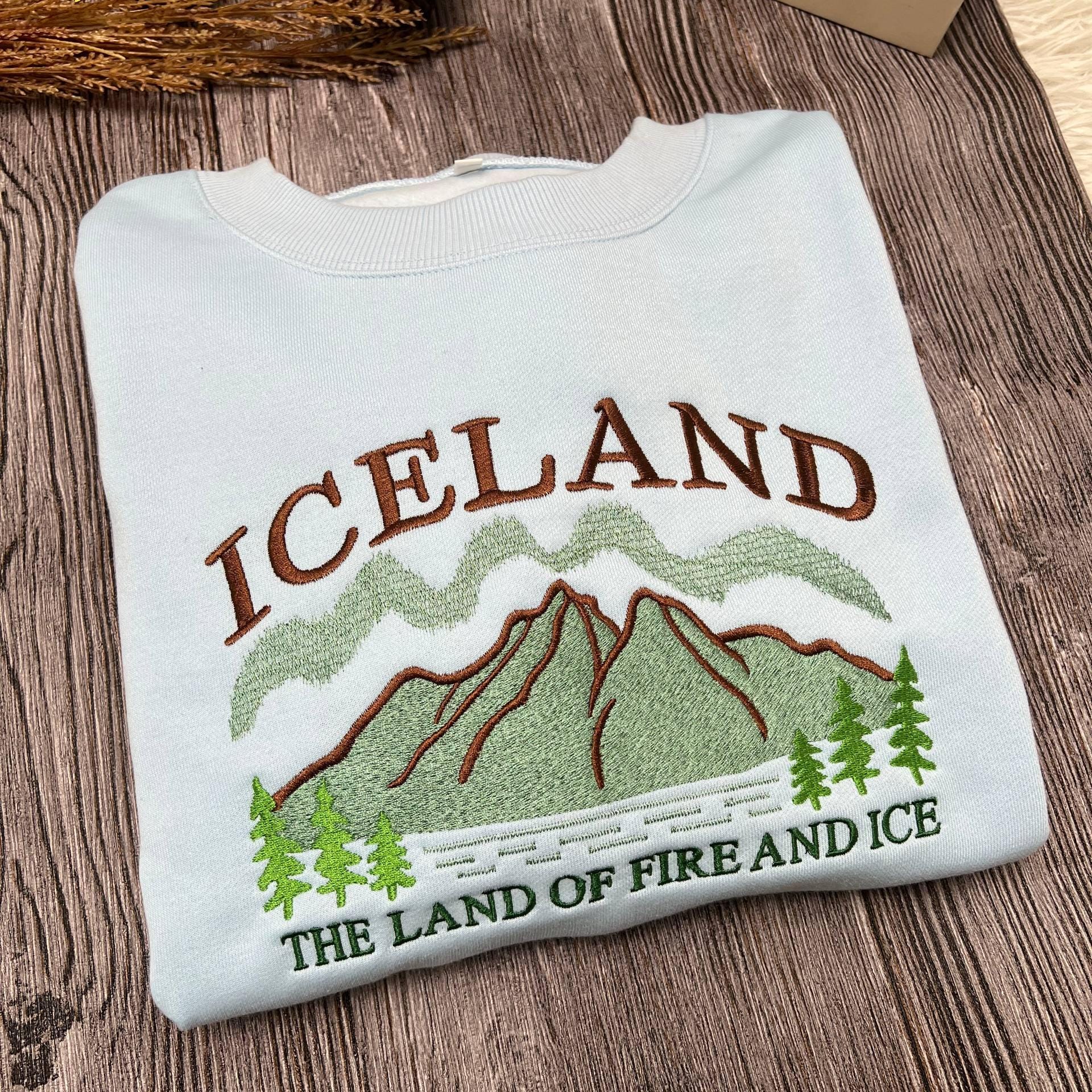 Embroidered Iceland Sweatshirt | Land of Fire and Ice Crewneck | Nordic Adventure Sweater | Cozy Winter Travel Gift