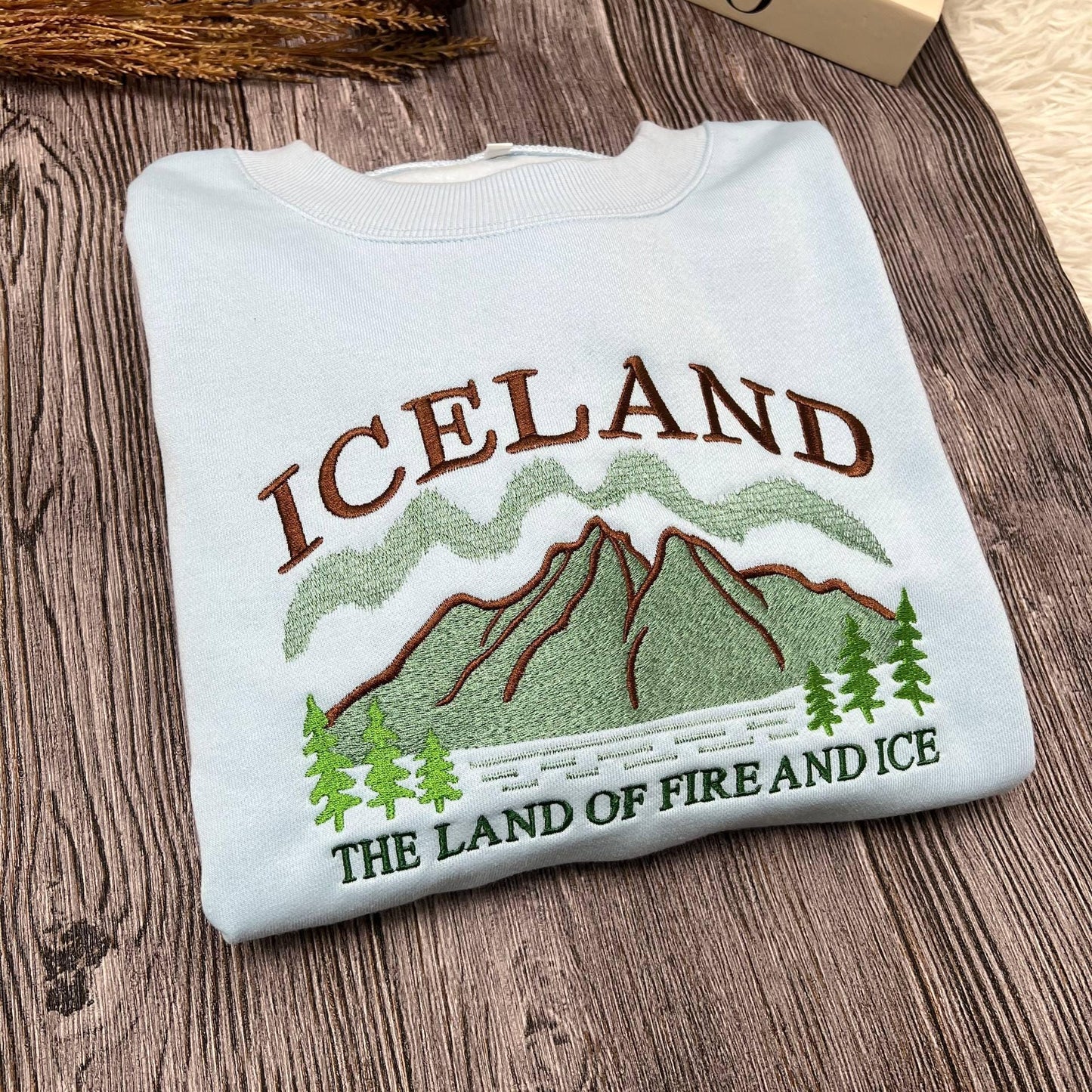Embroidered Iceland Sweatshirt | Land of Fire and Ice Crewneck | Nordic Adventure Sweater | Cozy Winter Travel Gift
