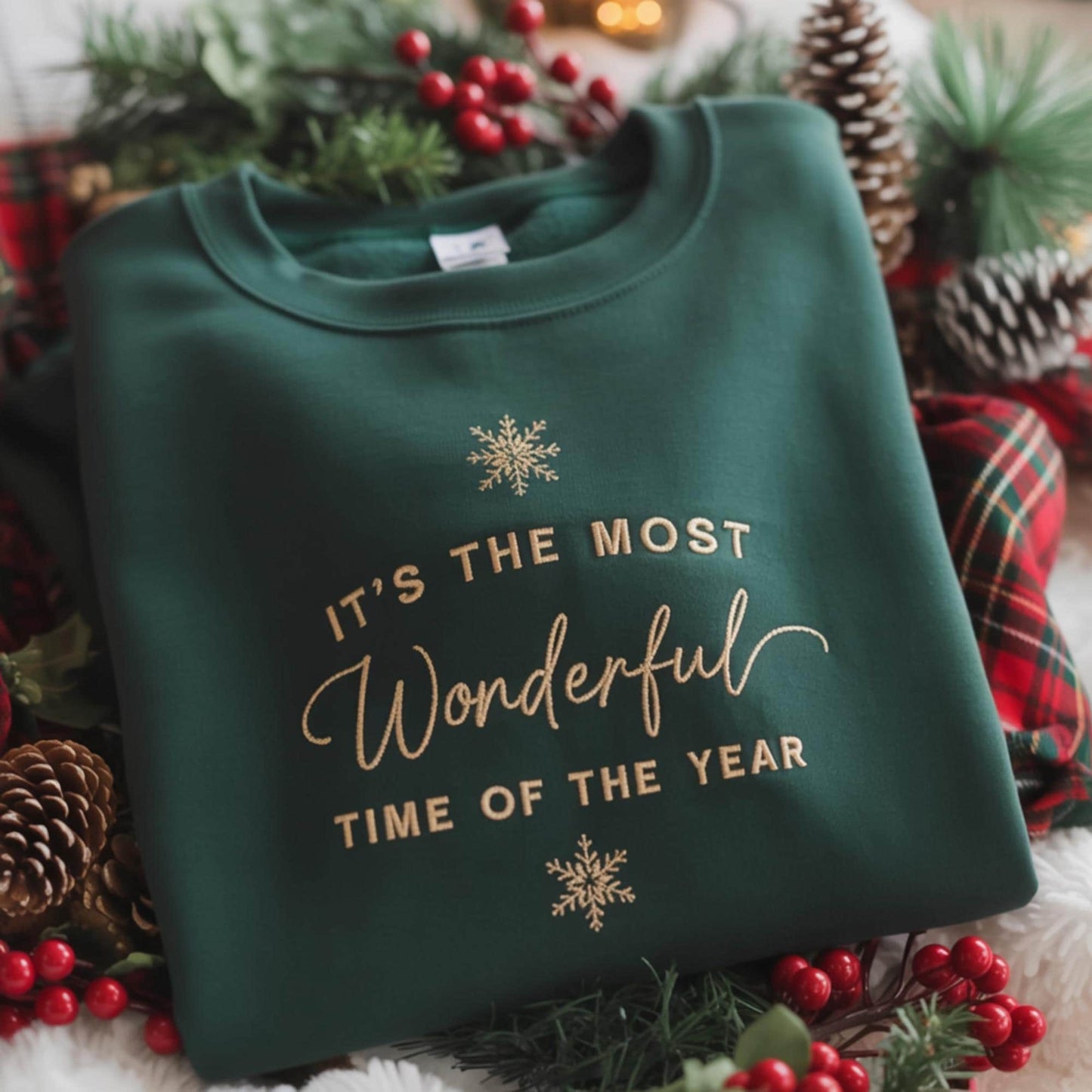 Wonderful Time of the Year Sweatshirt, Embroidered Christmas Crewneck, Holiday Snowflake Shirt, Christmas Seasonal Pullover Gift