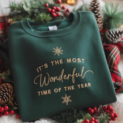 Wonderful Time of the Year Sweatshirt, Embroidered Christmas Crewneck, Holiday Snowflake Shirt, Christmas Seasonal Pullover Gift