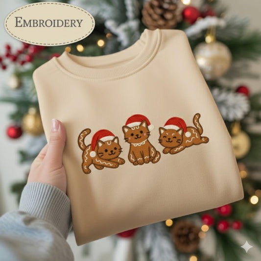 Christmas Ginger Cat Embroidered Sweatshirt, Funny Holiday Hoodie, Cozy Orange Cat Lover Embroidered Xmas Sweater Gift, Christmas Cat Lover