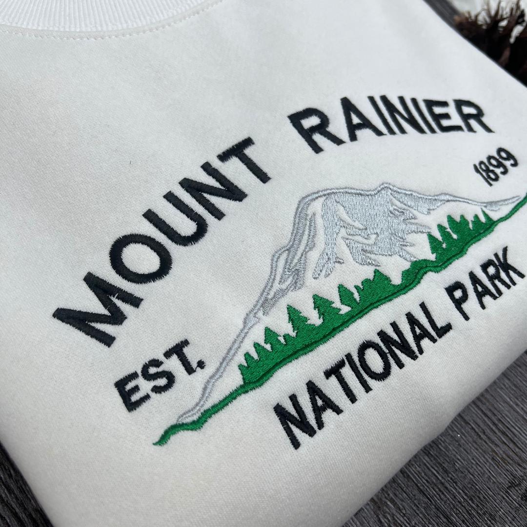 Mount Rainier National Park Embroidered Sweatshirt, Scenic Mountain Crewneck, Outdoor Adventure Gift, Nature Lovers Sweater, Travel Shirt