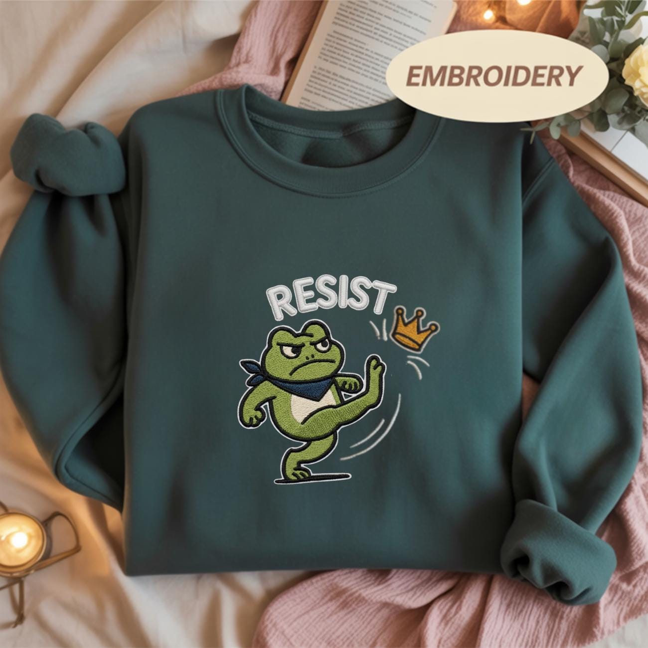 Portland Frog Protest Embroidered Shirt, No Kings Day Embroidered Shirt, Resist Frog Embroidered Shirt, Anti Trump Shirt, Anti ICE Shirt