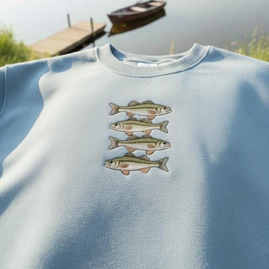 Sardines Embroidered Sweatshirt, Funny Fish Lover Crewneck, Vintage Coastal Embroidery Gift
