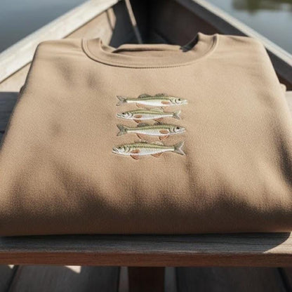 Sardines Embroidered Sweatshirt, Funny Fish Lover Crewneck, Vintage Coastal Embroidery Gift