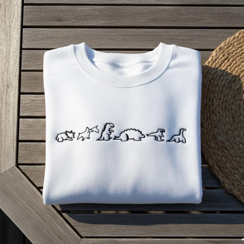 Embroidered Dinosaur Sweatshirt, Dino Family Crewneck, Gift for Kids