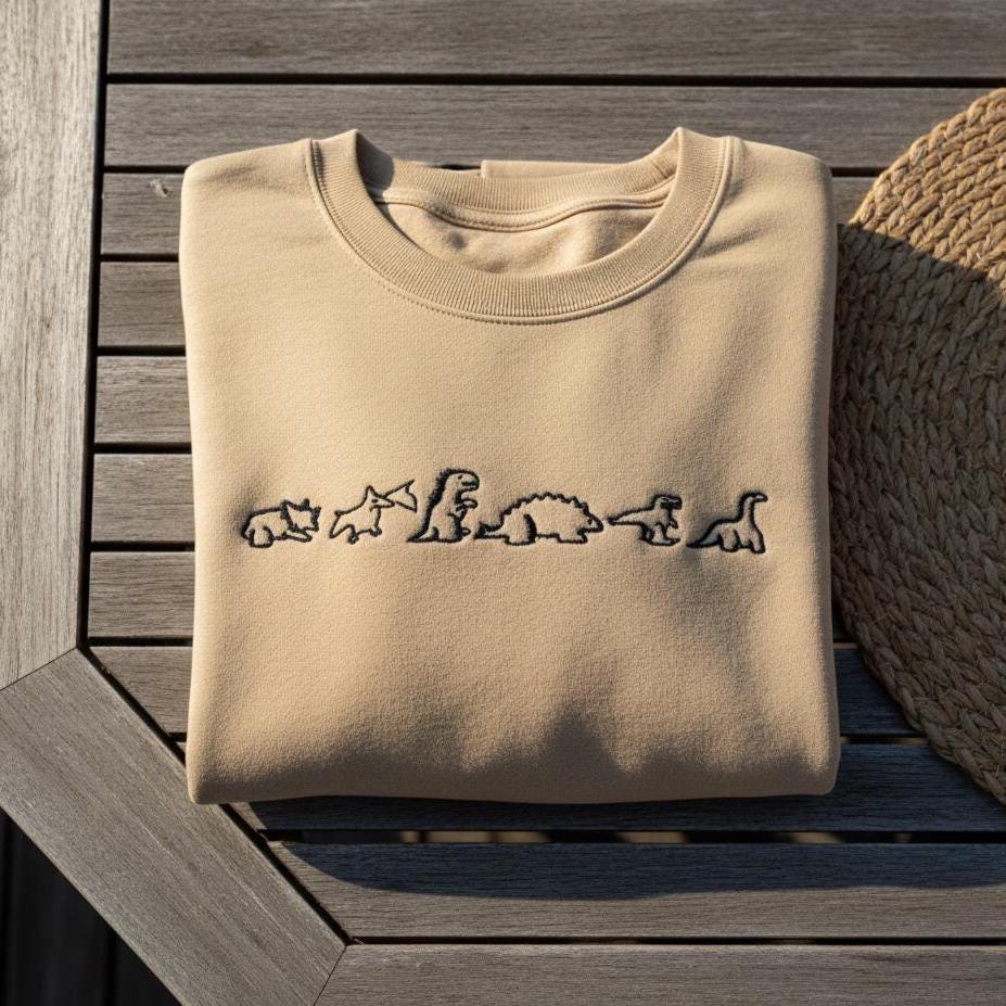 Embroidered Dinosaur Sweatshirt, Dino Family Crewneck, Gift for Kids