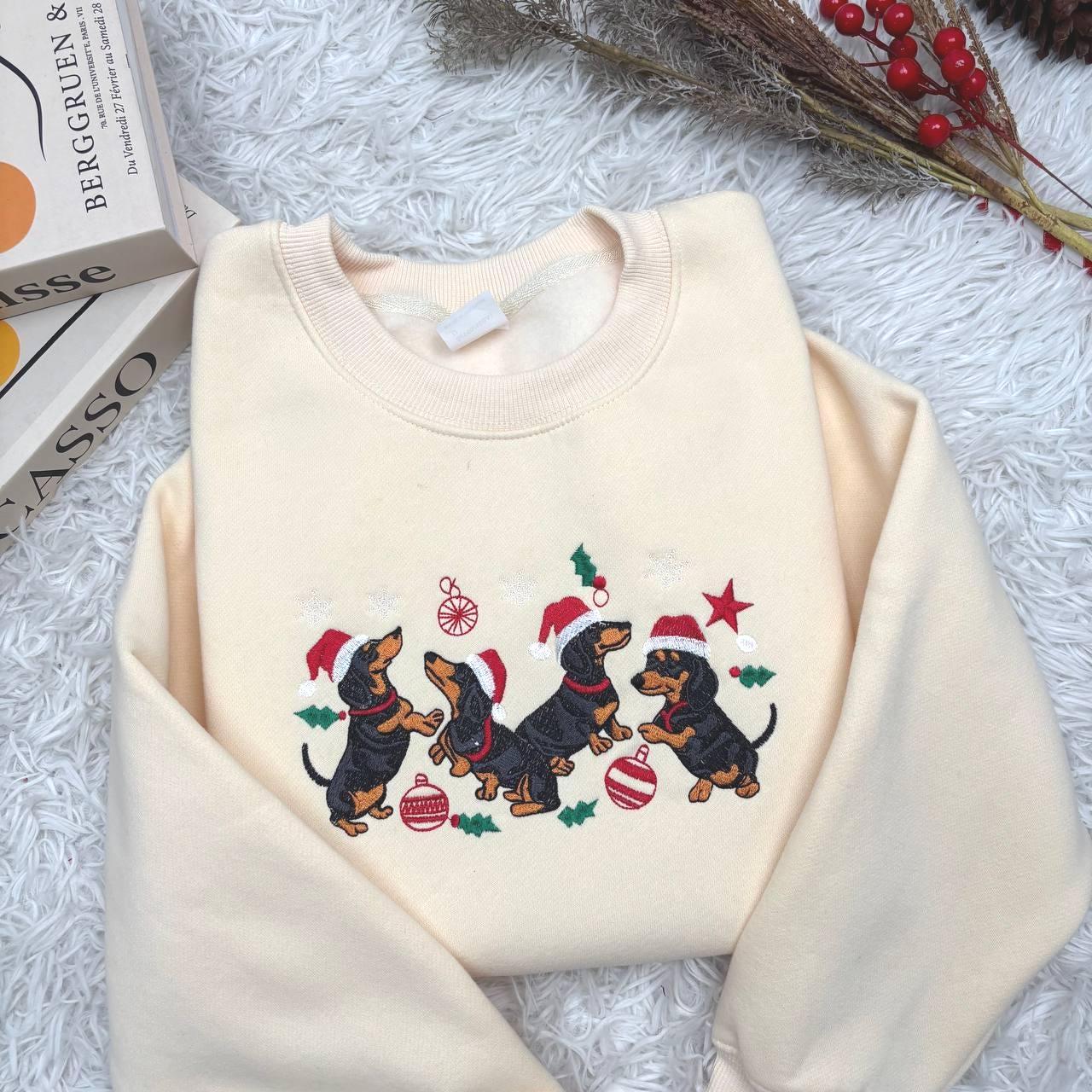 Dachshund Christmas Embroidered Sweatshirt, Dachshund Christmas Shirt, Dog Lover Gift, Dachshund New Year Shirt, Dachshund Mom Shirt