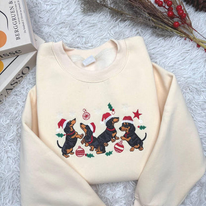 Dachshund Christmas Embroidered Sweatshirt, Dachshund Christmas Shirt, Dog Lover Gift, Dachshund New Year Shirt, Dachshund Mom Shirt