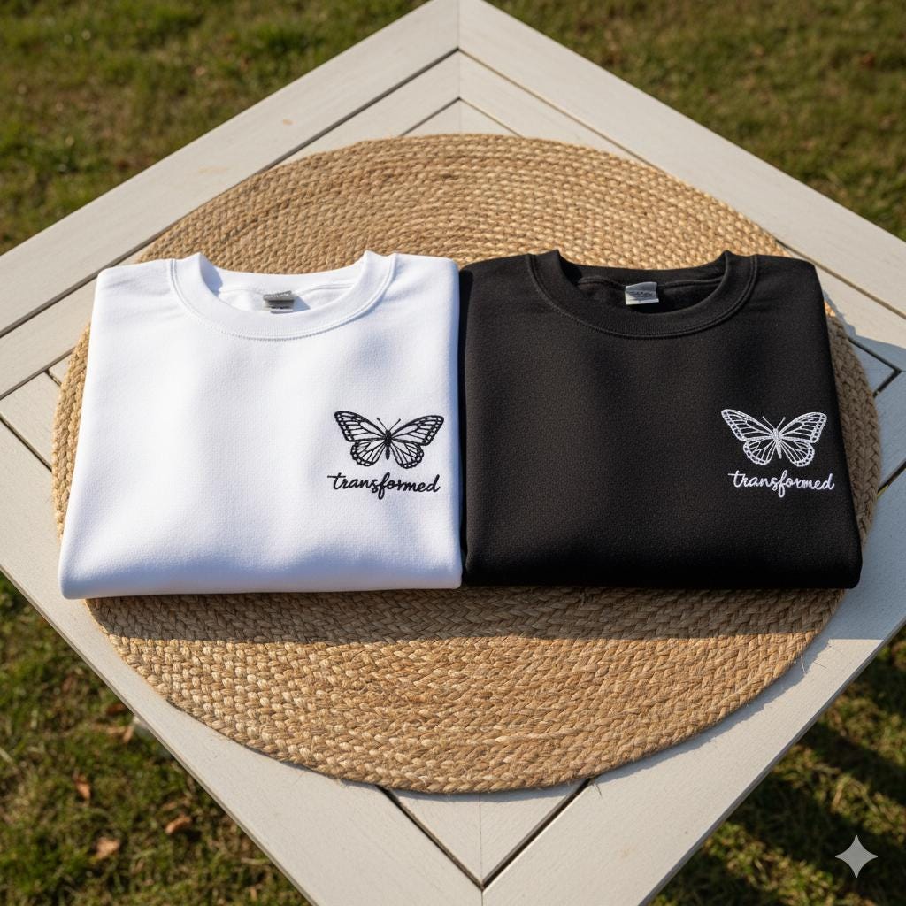 Embroidered Butterfly Transformed Cross Shirt, Christian Faith Tee