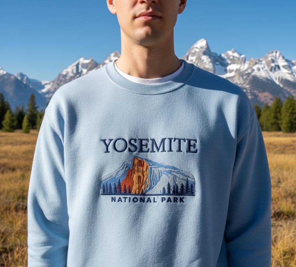 Yosemite National Park Embroidered Sweatshirt, California Crewneck, Adventure Gift for Hikers & Nature Lovers