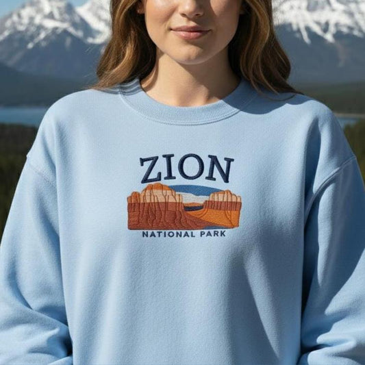 Zion National Park Embroidered Sweatshirt, Utah Crewneck, Adventure Gift for Hikers & Nature Lovers