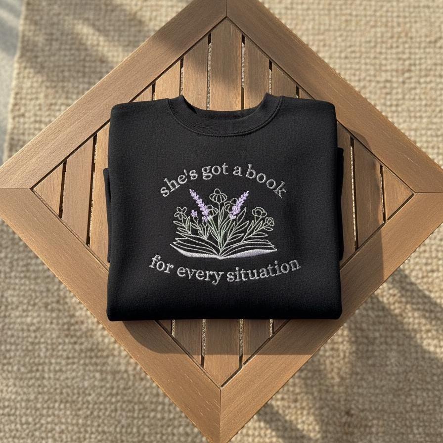 Embroidered Book Sweatshirt, Cozy Book Lover Crewneck, Booktok Embroidery Sweater, Reading Gift for Readers