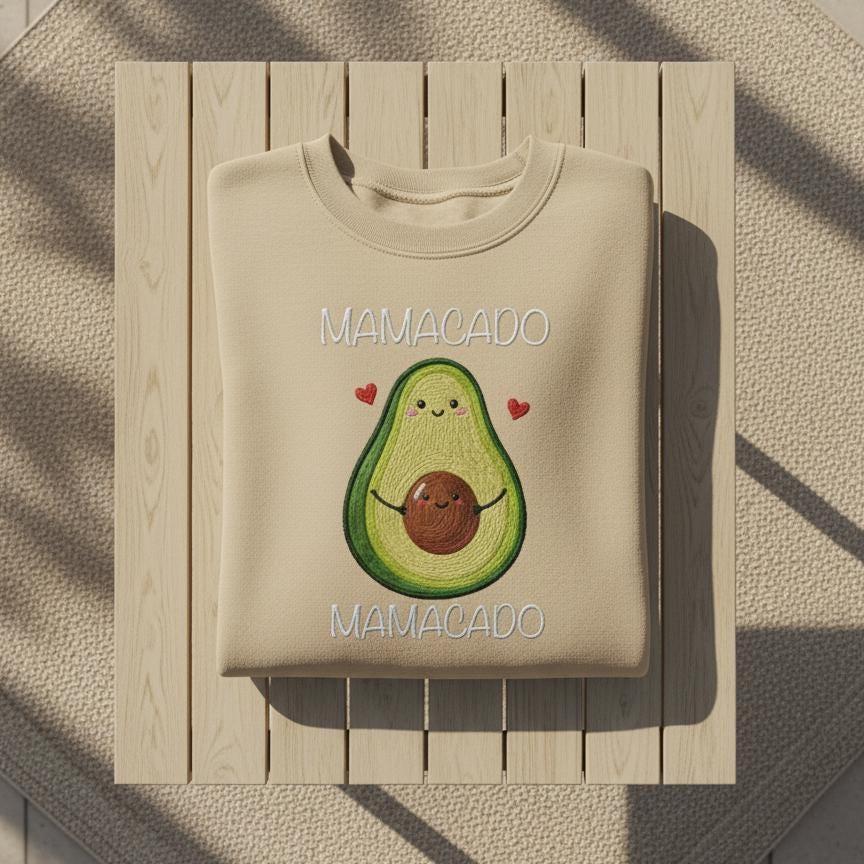 Mamacado Embroidered Sweatshirt, Avocado Mom Crewneck, Baby Announcement Gift