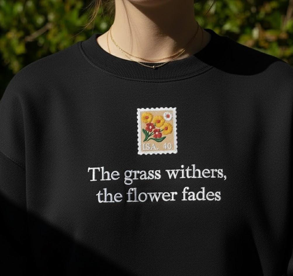 Embroidered Flower Sweatshirt, Vintage Christian Bible Verse Pullover