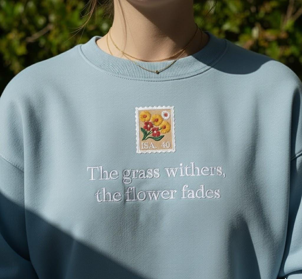 Embroidered Flower Sweatshirt, Vintage Christian Bible Verse Pullover