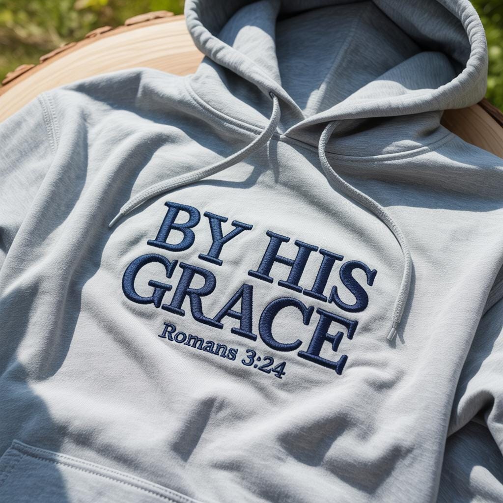 By His Grace Embroidered Hoodie, Vintage Christian Sweatshirt, Faith Streetwear Gift for Men