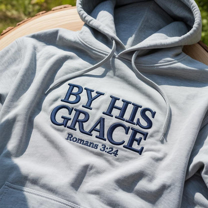 By His Grace Embroidered Hoodie, Vintage Christian Sweatshirt, Faith Streetwear Gift for Men
