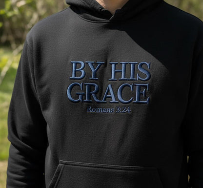 By His Grace Embroidered Hoodie, Vintage Christian Sweatshirt, Faith Streetwear Gift for Men
