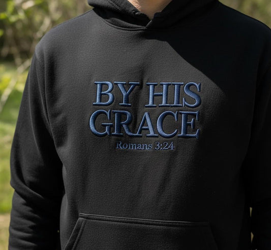 By His Grace Embroidered Hoodie, Vintage Christian Sweatshirt, Faith Streetwear Gift for Men