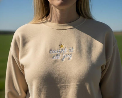 Embroidered Christian Sweatshirt, Count It All Joy Crewneck, Faith Pullover