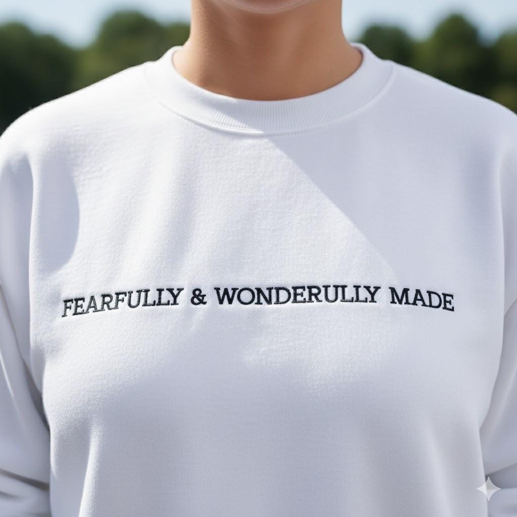 Fearfully and Wonderfully Made Embroidered Sweatshirt, Christian Crewneck, Faith Inspirational Pullover