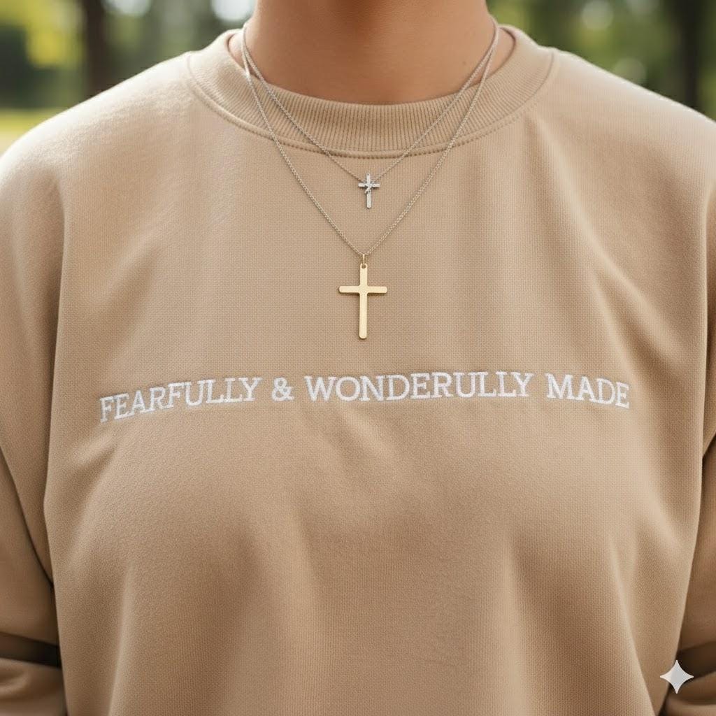 Fearfully and Wonderfully Made Embroidered Sweatshirt, Christian Crewneck, Faith Inspirational Pullover