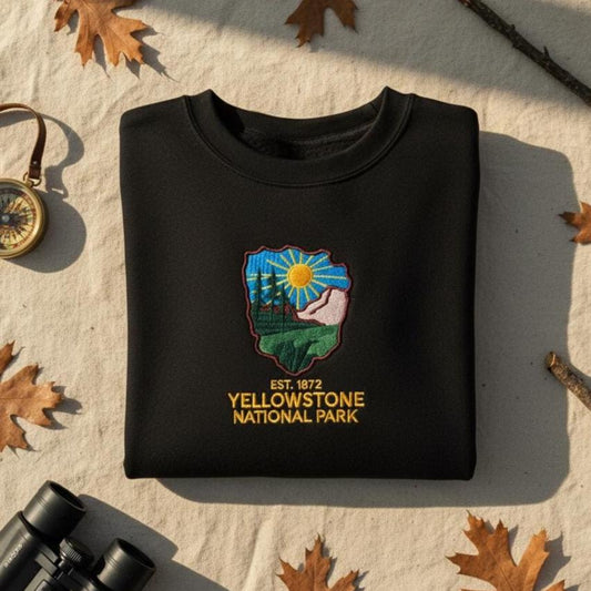Yellowstone National Park Embroidered Sweatshirt, Wyoming Crewneck