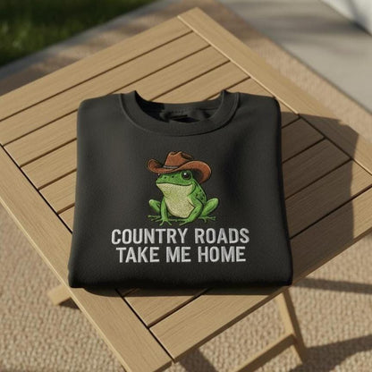Cowboy Frog Embroidered Sweatshirt, Funny Western Embroidered Crewneck, Cute Country Frog Sweater, Unisex Embroidery Gift