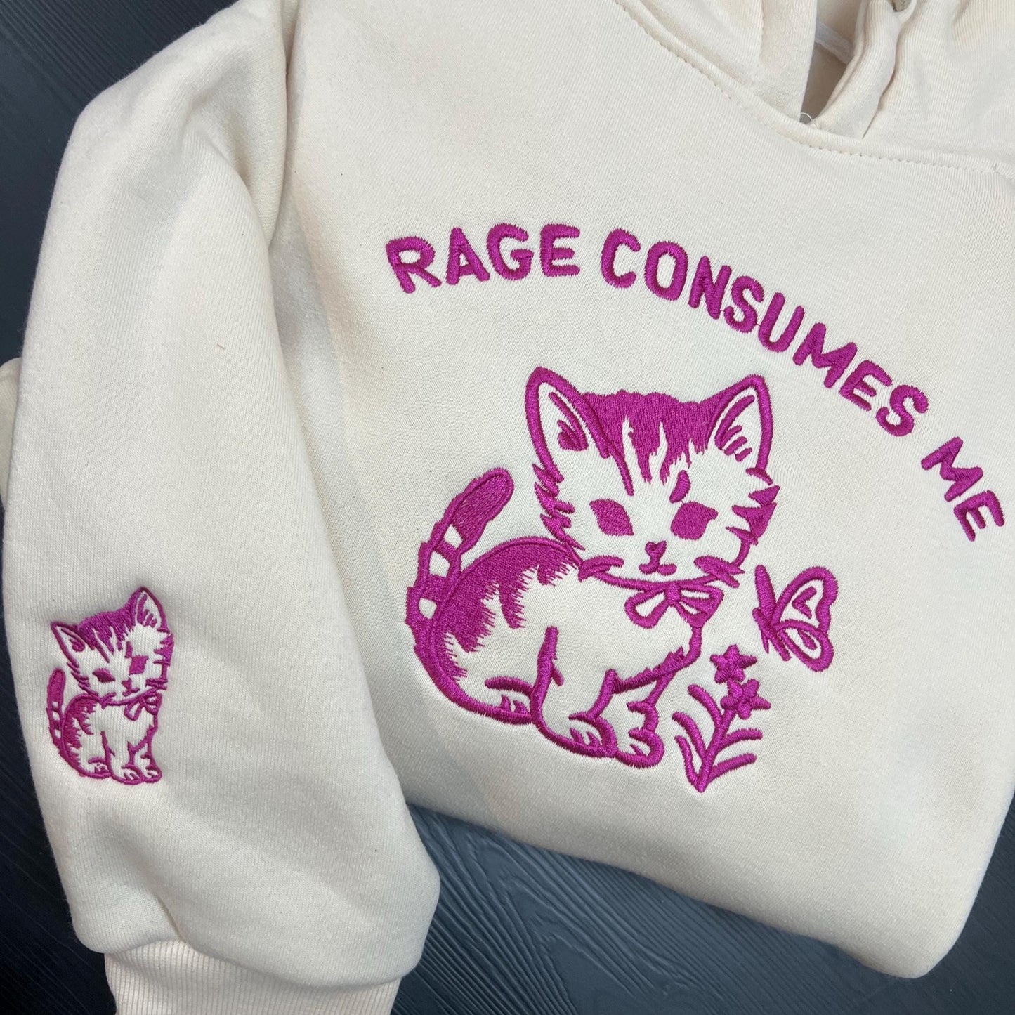 Vintage Kitten Embroidered Shirt, Rage Consumes Me Funny Embroidery Tee, Cute Meme Cat Embroidered Gift Top