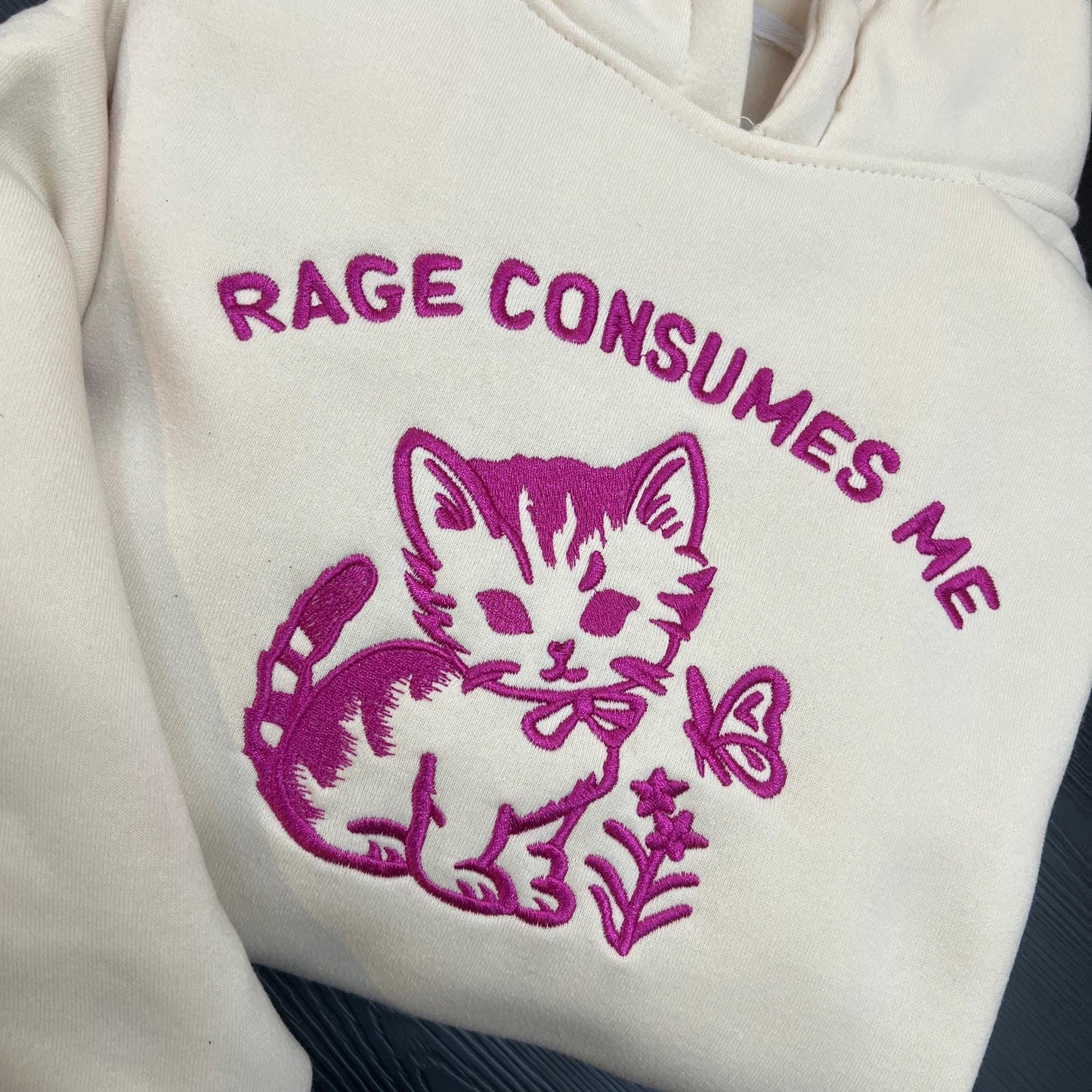 Vintage Kitten Embroidered Shirt, Rage Consumes Me Funny Embroidery Tee, Cute Meme Cat Embroidered Gift Top